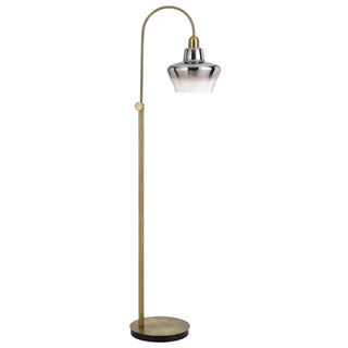 40W Duxbury Metal Arc Floor Lamp With Electoral Plated Smoked Glass Shade