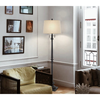 60W X 2 Torrington Resin Floor Lamp With Pull Chain Switch And Hardback Linen Shade