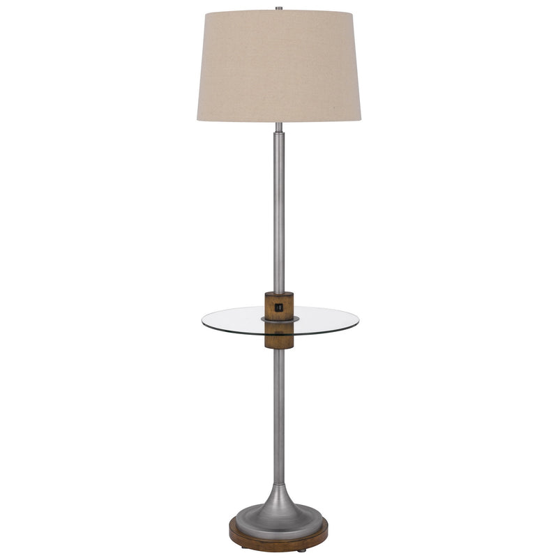 150W 3 Way Lavaca Metal Floor Lamp With Glass Tray Table And 1 Usb And 1 Type C Usb Charging Ports And Rubber Wood Center Font And Base