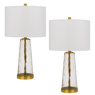 100W Heber Glass Table Lamp. Priced And Sold As Pairs Antique Brass/Glass