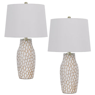 100W Elmira Resin Table Lamp. Priced And Sold As Pairs White Clay