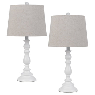 60W Chester resin table lamp with hardback taper drum fabric shade (sold as pairs) White