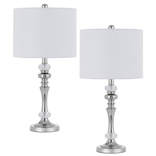 60W Effingham metal table lamp with crystal font and hardback drum fabric shade (sold as pairs) Brushed Steel