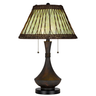 60W x 2 Mateo metal/resin table lamp with pull chain switches and rattan shade