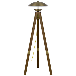 Lakeland 18W intergrated LED tripod birch wood floor lamp with half domed metal shade