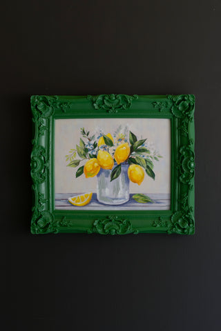 DARK GREEN FRAMED ACRYLIC PAINTING-LEMONS