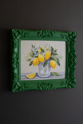 DARK GREEN FRAMED ACRYLIC PAINTING-LEMONS