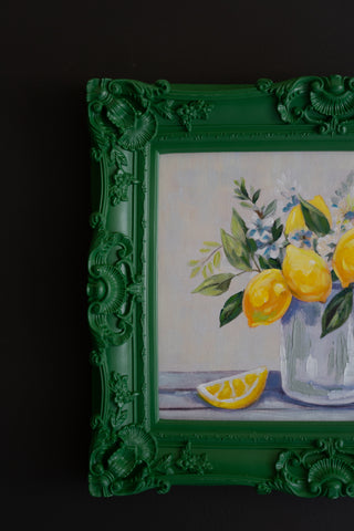 DARK GREEN FRAMED ACRYLIC PAINTING-LEMONS