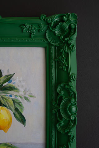 DARK GREEN FRAMED ACRYLIC PAINTING-LEMONS