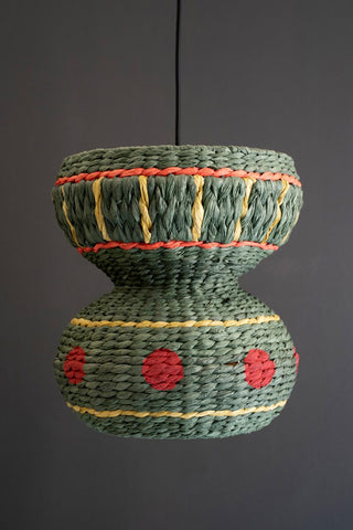 RECYCLED PAPER ROPE AND IRON PENDANT LIGHT - DARK GREEN