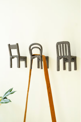 SET OF THREE CAST IRON CHAIR COAT HOOKS