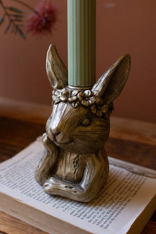 PAINTED RESIN TAPER CANDLE HOLDER - RABBIT