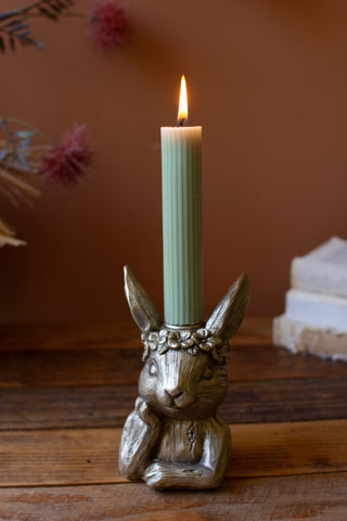 PAINTED RESIN TAPER CANDLE HOLDER - RABBIT