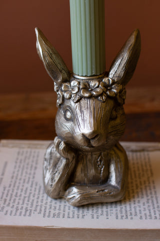 PAINTED RESIN TAPER CANDLE HOLDER - RABBIT