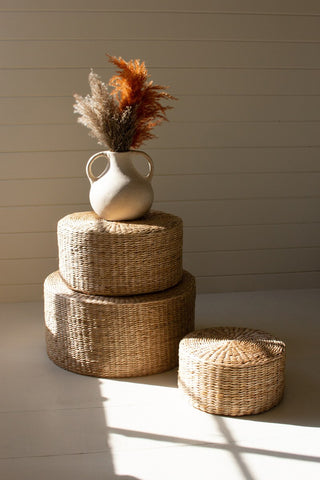 SET OF THREE ROUND NATURAL SEAGRASS RISERS