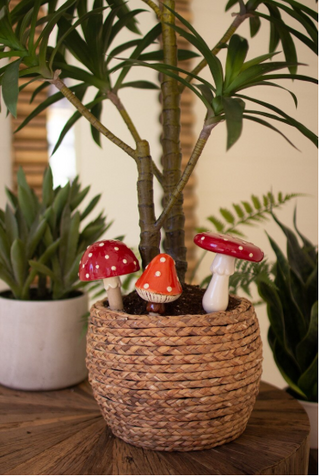 SET OF THREE CERAMIC MUSHROOM PLANT STICKS