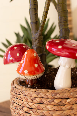 SET OF THREE CERAMIC MUSHROOM PLANT STICKS