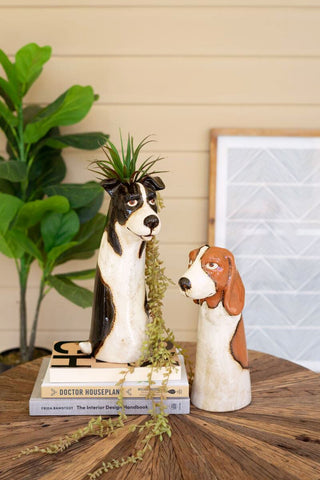 SET OF TWO CERAMIC DOG PLANTERS