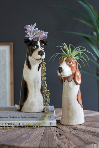 SET OF TWO CERAMIC DOG PLANTERS