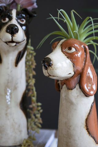 SET OF TWO CERAMIC DOG PLANTERS