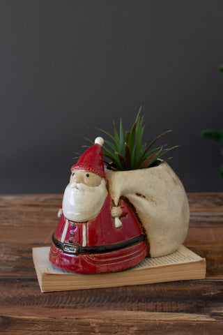 CERAMIC SANTA WITH TOY SACK PLANTER