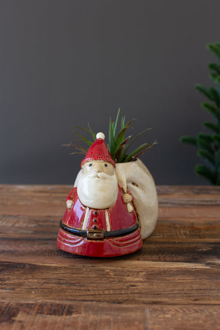 CERAMIC SANTA WITH TOY SACK PLANTER