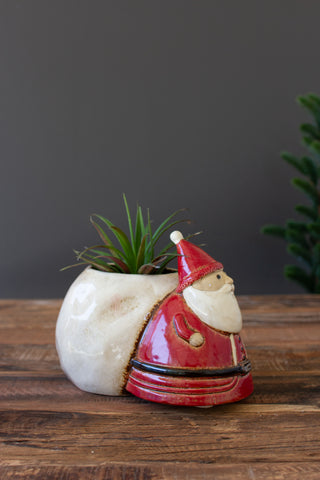 CERAMIC SANTA WITH TOY SACK PLANTER