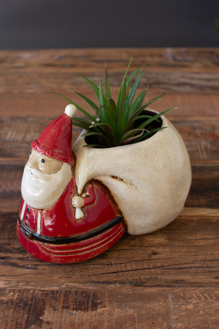 CERAMIC SANTA WITH TOY SACK PLANTER