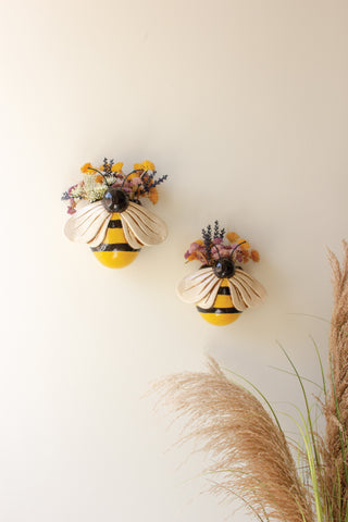 SET OF TWO CERAMIC BEES WALL PLANTERS