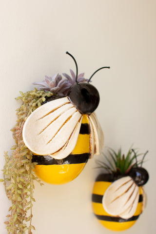 SET OF TWO CERAMIC BEES WALL PLANTERS