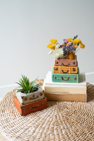 SET OF TWO CERAMIC SUIT CASES PLANTERS