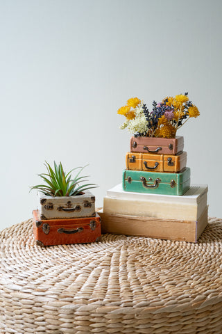 SET OF TWO CERAMIC SUIT CASES PLANTERS