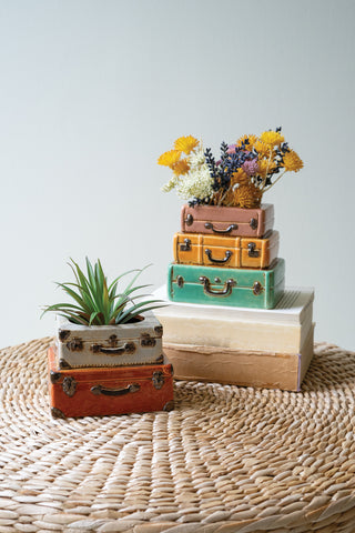 SET OF TWO CERAMIC SUIT CASES PLANTERS