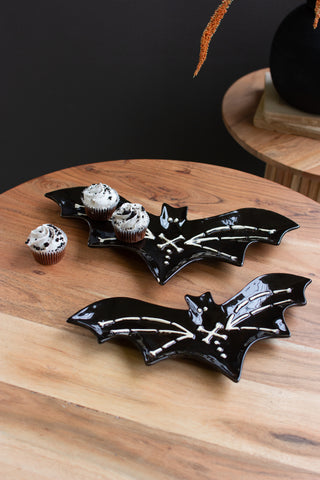 SET OF TWO NESTING CERAMIC BAT SERVING PLATTERS