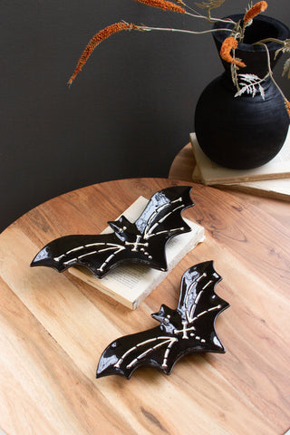 SET OF TWO NESTING CERAMIC BAT SERVING PLATTERS