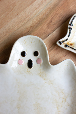 SET OF TWO "BOO" GHOST CERAMIC SERVING PLATTERS