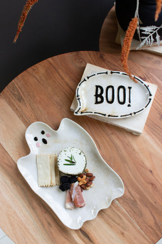 SET OF TWO "BOO" GHOST CERAMIC SERVING PLATTERS