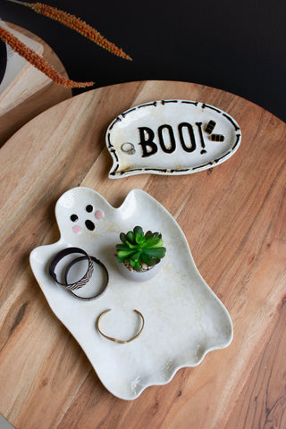 SET OF TWO "BOO" GHOST CERAMIC SERVING PLATTERS