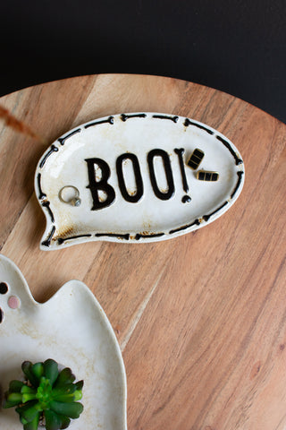 SET OF TWO "BOO" GHOST CERAMIC SERVING PLATTERS