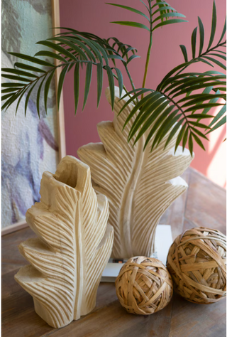 SET OF TWO CARVED WOODEN LEAF VASES