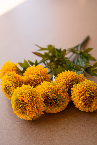 BUNDLE OF SEVEN  ARTIFICIAL ZINNIAS - MUSTARD