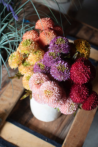 BUNDLE OF SEVEN  ARTIFICIAL ZINNIAS - PURPLE