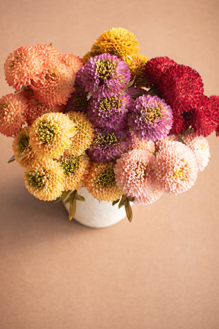 BUNDLE OF SEVEN  ARTIFICIAL ZINNIAS - PURPLE