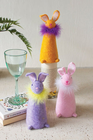 SET OF THREE FELT EASTER RABBIT BOTTLE TOPPERS