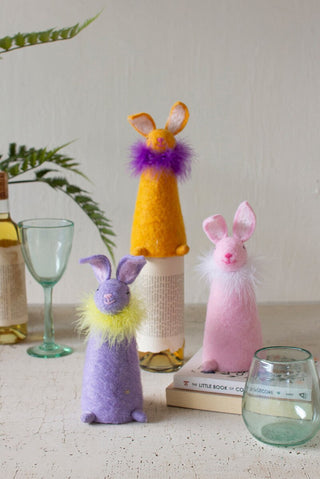 SET OF THREE FELT EASTER RABBIT BOTTLE TOPPERS