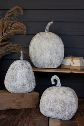 SET OF THREE RUSTIC METAL PUMPKINS