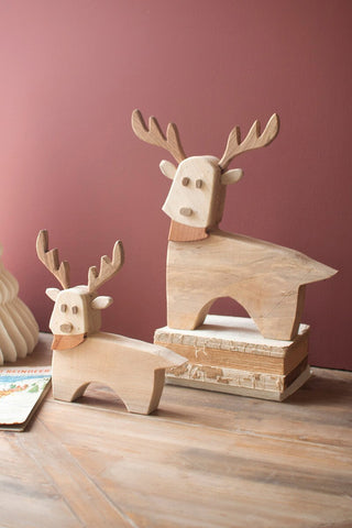 SET OF OF TWO RECYCLED WOOD REINDEER