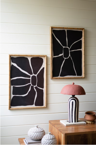 SET OF TWO BLACK & WHITE FRAMED ABSTRACT PRINTS UNDER GLASS