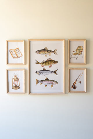 SET OF FIVE TROUT FISHING PRINTS UNDER GLASS