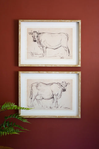 SET OF TWO COW PRINTS UNDER GLASS